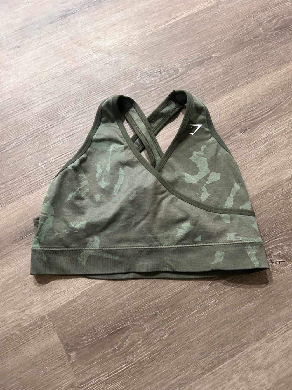 Gymshark Olive Green Camo Cross-Back Sports Bra